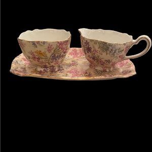 Vintage Lord Nelson Ware Chintz Heather Sugar and Creamer and with Serving Tray